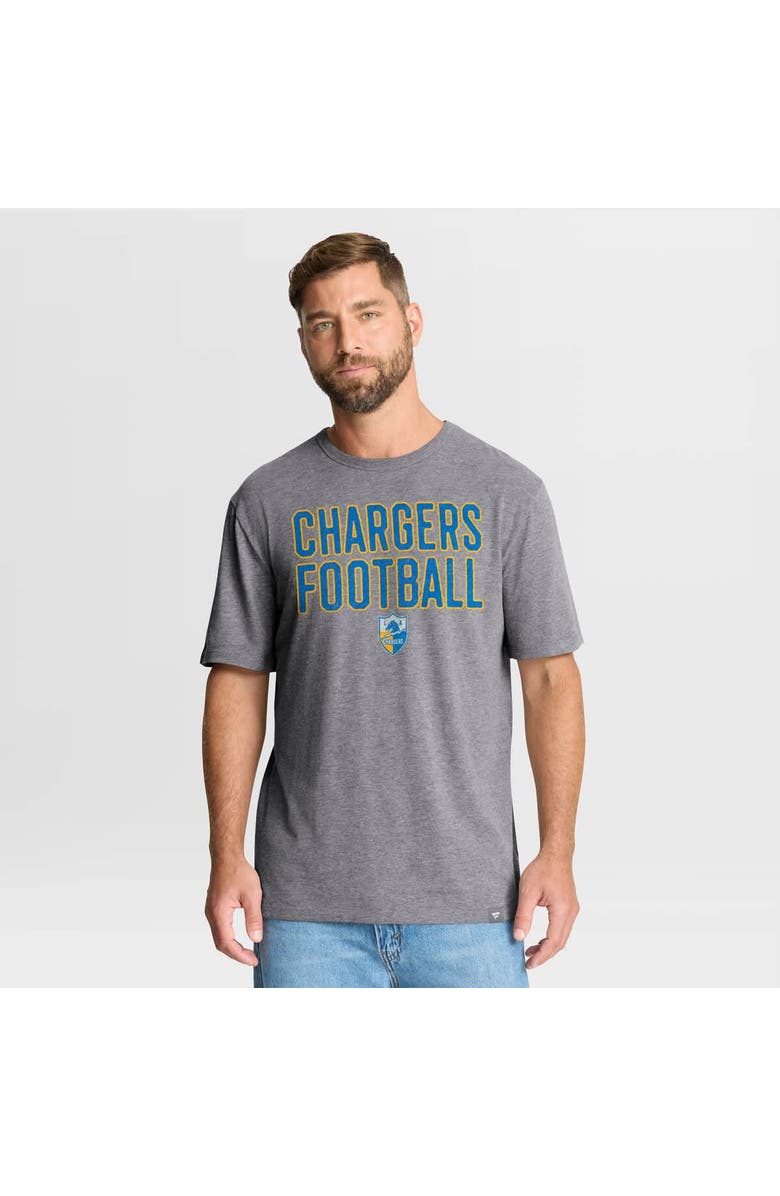 FANATICS Men's Fanatics Heather Gray Los Angeles Chargers First Down Tribute Tri-Blend T-Shirt, Main, color, Heather Gray