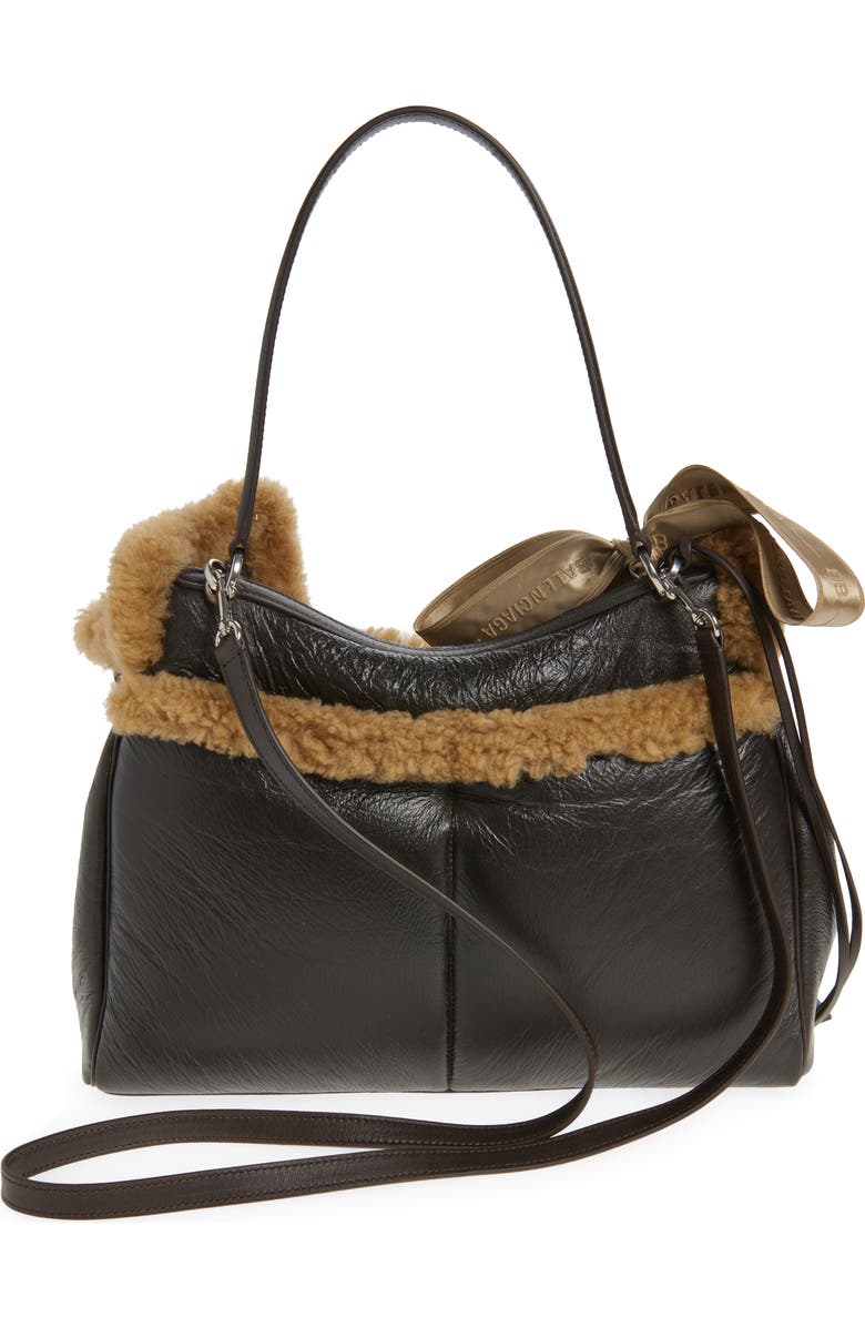 Balenciaga Medium Rodeo Aviator Genuine Shearling Trim Leather Shoulder Bag, Alternate, color, 2164 Brown/ Beige