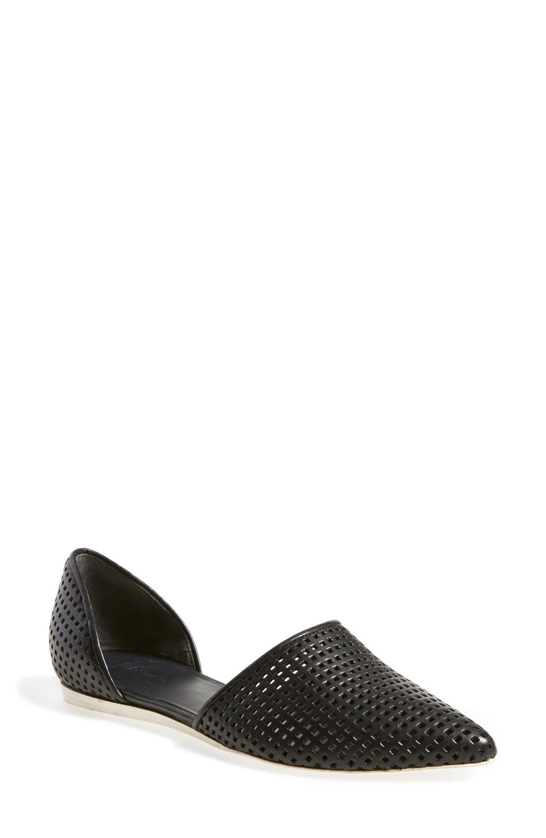 'Nina 2' Perforated Leather D'Orsay Flat, Main, color, BLACK