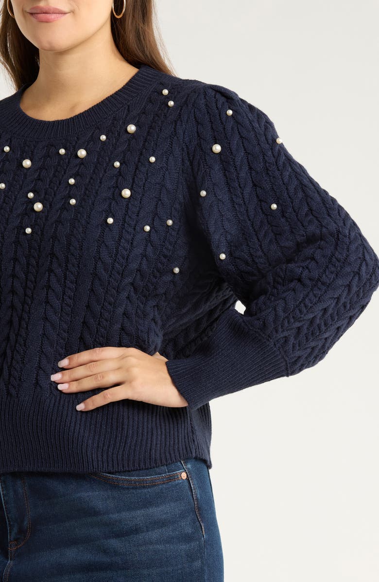 SUGARLIPS Toxey Cable Stitch Sweater, Alternate, color, Navy