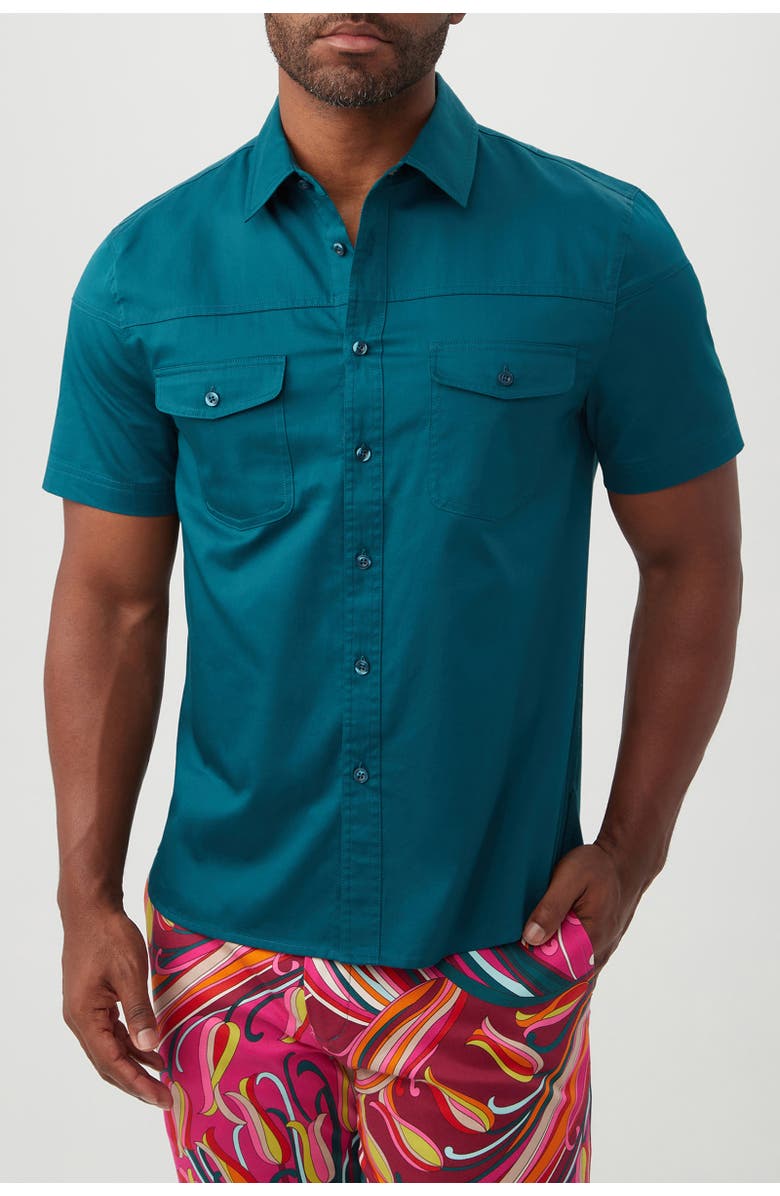 MR TURK Shelton Short Sleeve Button-Up Shirt, Main, color, Greenwich Green