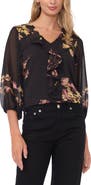 Vince Camuto Placed Floral Ruffle Detail Top