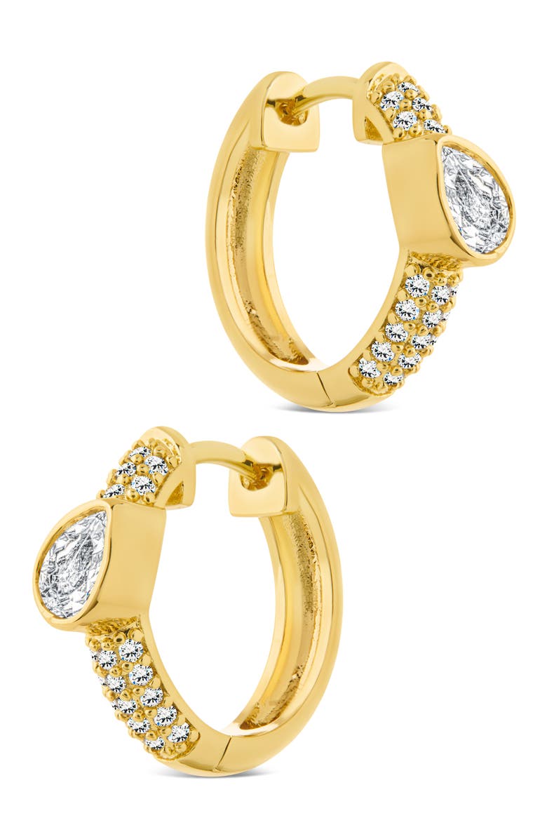 Sterling Forever Daniela Pavé Cubic Zirconia Huggie Hoop Earrings, Alternate, color, Gold
