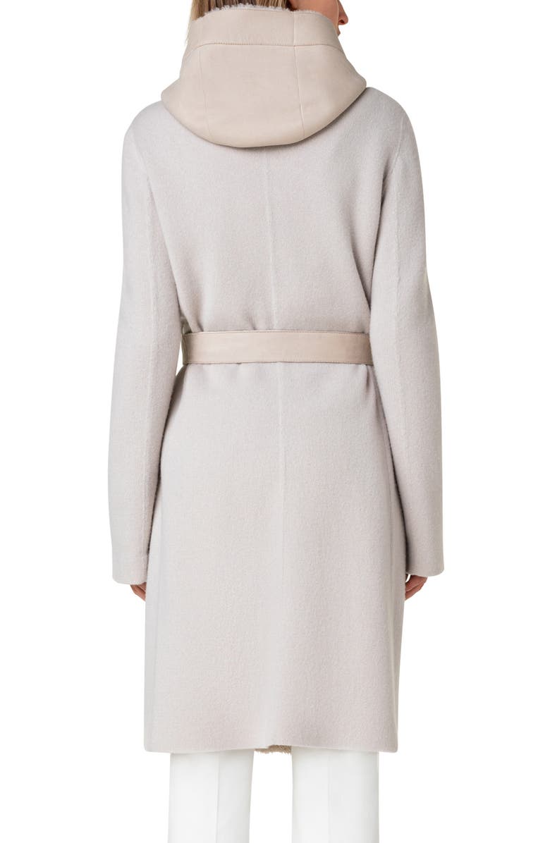 Akris Cashmere Stretch Knit & Genuine Shearling Hooded Coat, Alternate, color, 