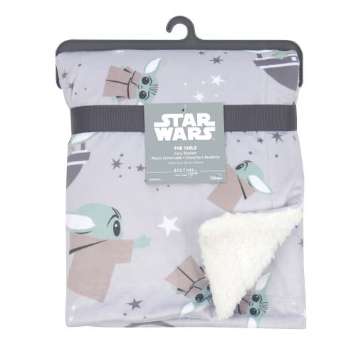Lambs & Ivy Star Wars Cozy Friends Baby Yoda/grogu Fleece Baby Blanket In Gray
