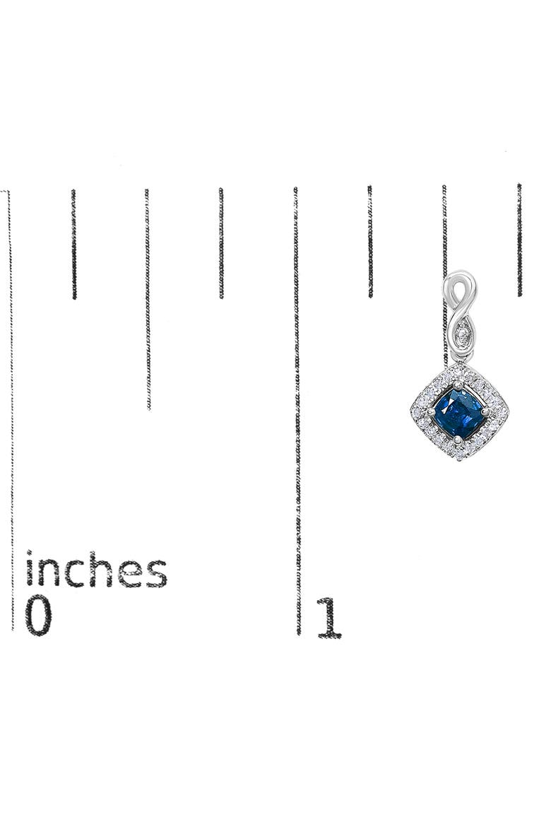 10K White Gold Sapphire and Diamond Halo Cushion Shaped Drop Earrings, Alternate, color, White