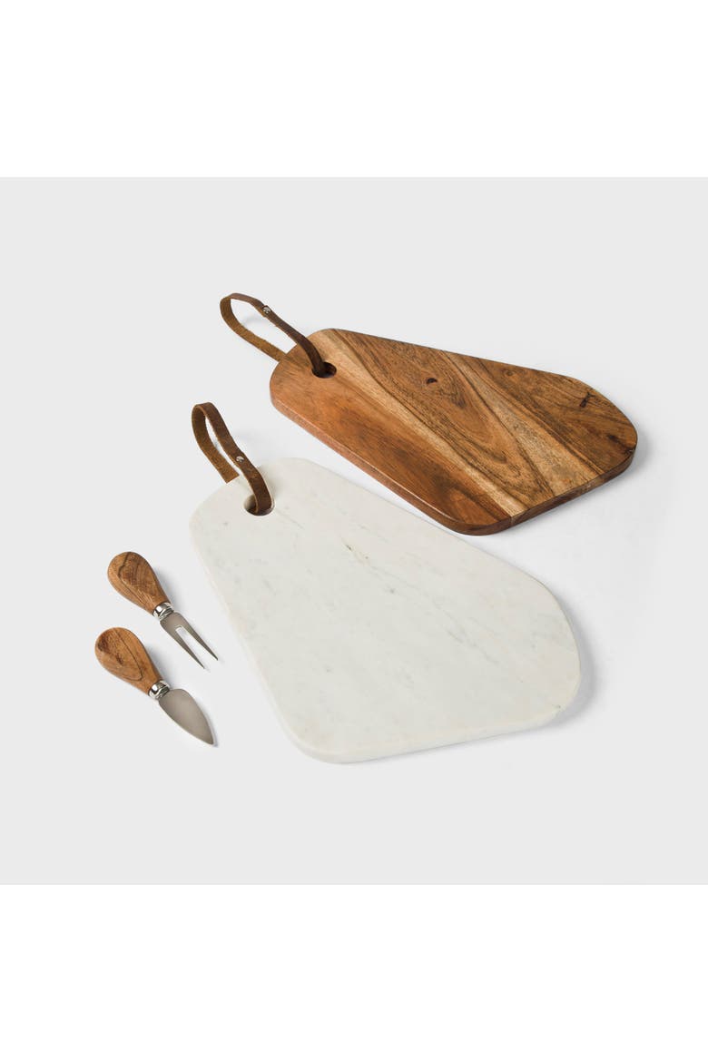 Marble and Acacia Wood Cutting Board - Set of 2, Main, color, White Marble/Wood