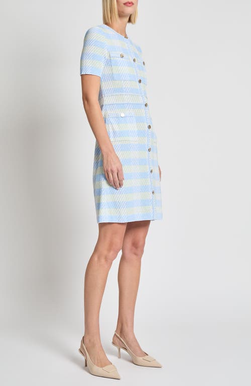 Misook Plaid Button Front Sheath Dress In Artic/butterfield/white