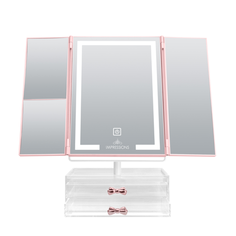 Liora Tri-tone Led Makeup Mirror - Foldable With Organizer Drawers