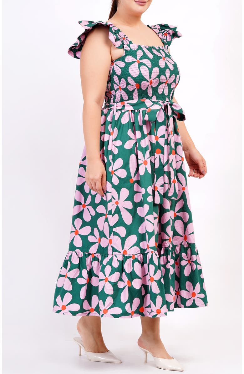 Leota Ivanna A-Line Smocked Midi Dress, Alternate, color, Dancing Daisies Evergreen