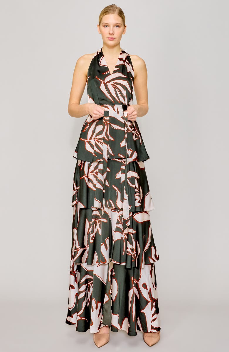 MELLODAY Printed Tiered Faux Wrap Maxi Cocktail Dress, Alternate, color, 