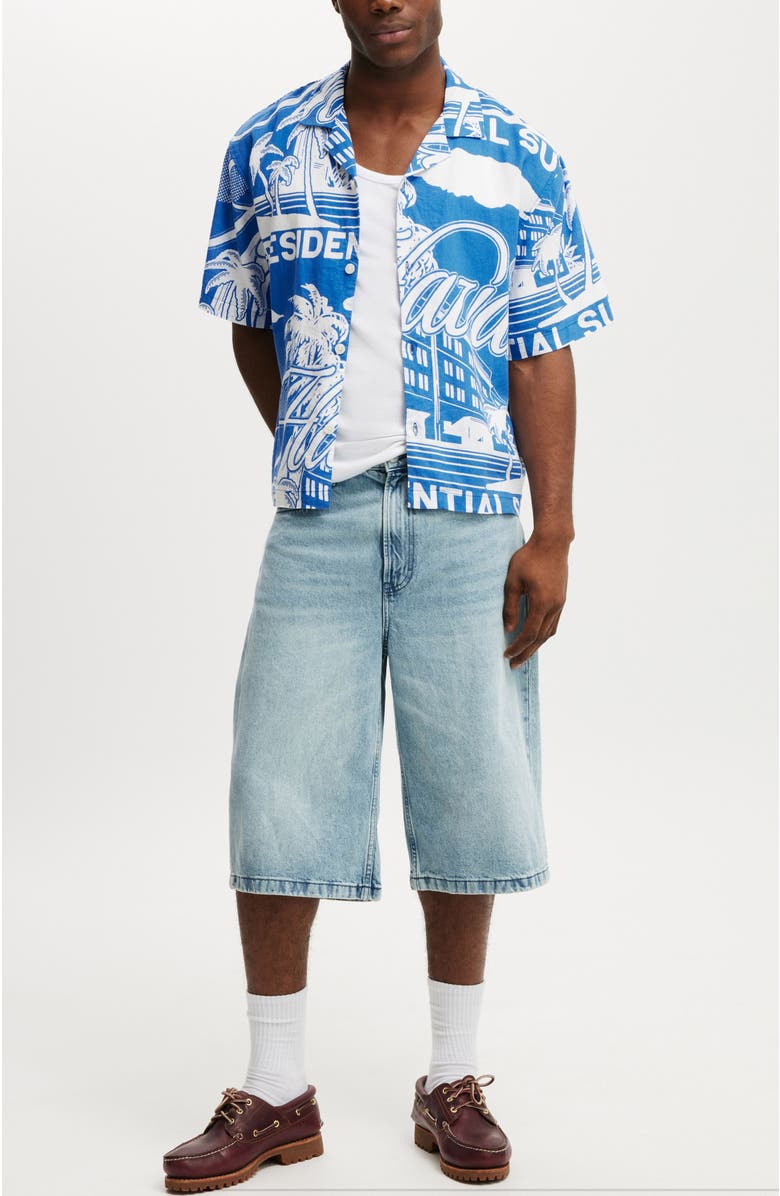 Cotton On Men's Cabana Short Sleeve Shirt, Alternate, color, Blue Havana Print