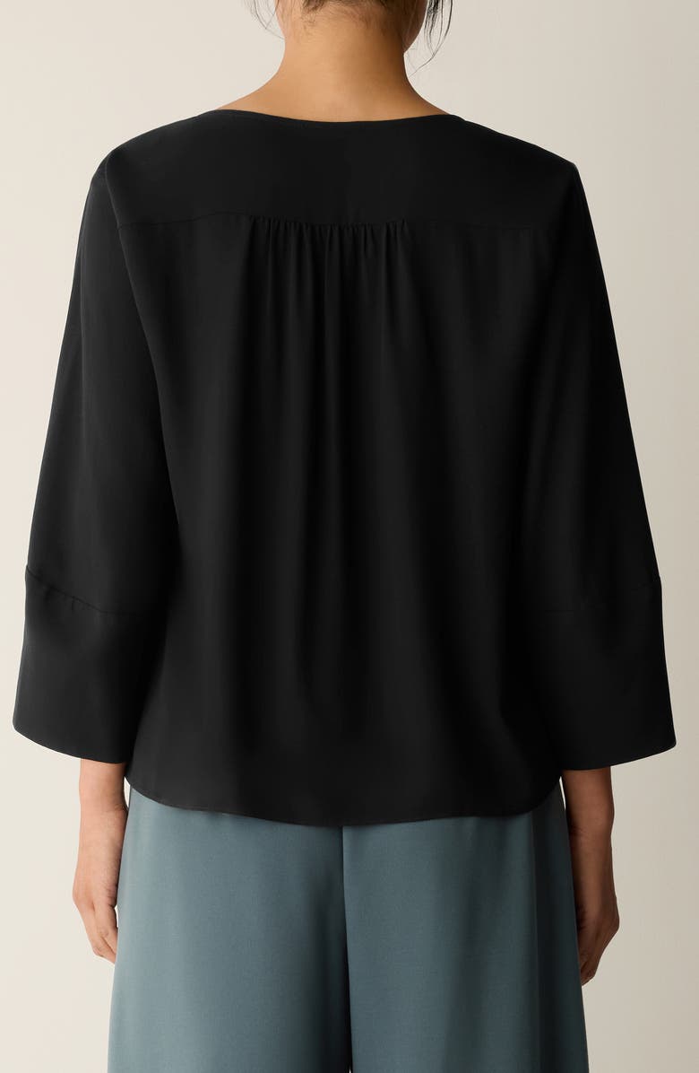 Eileen Fisher Lantern Sleeve Silk Top, Alternate, color, Black