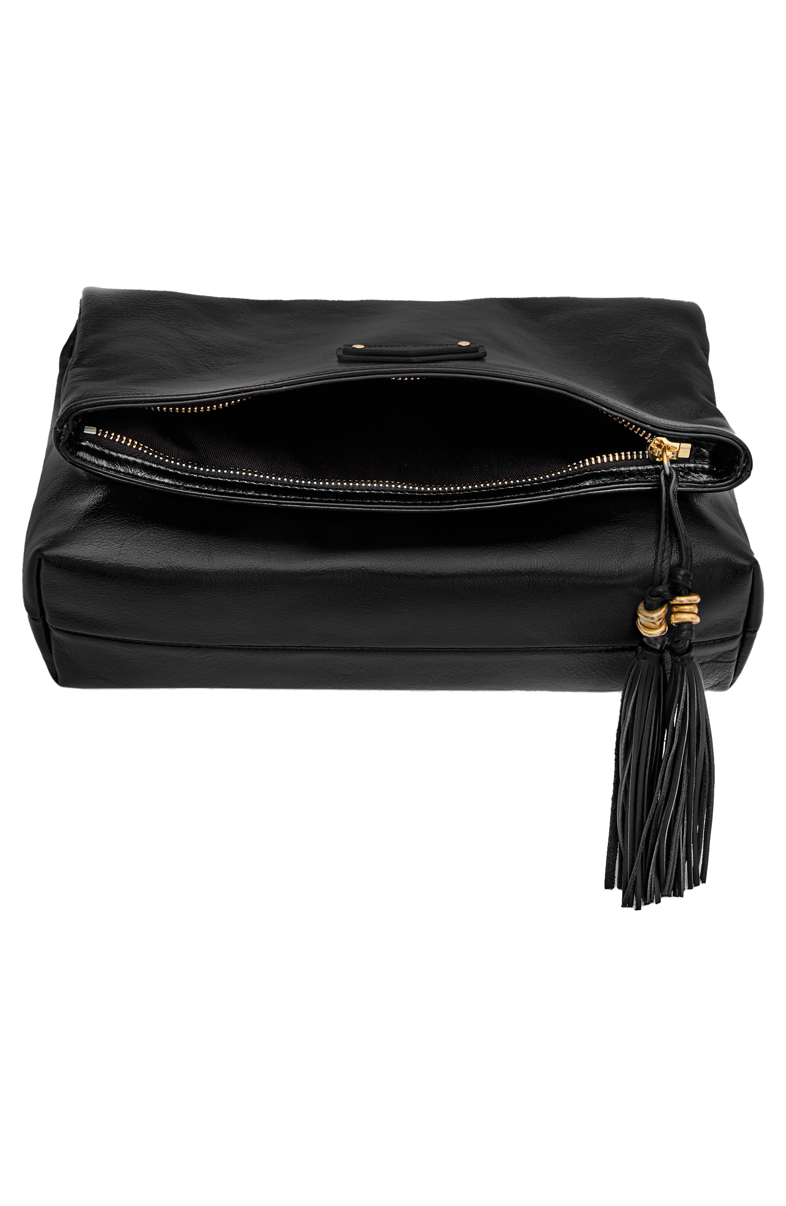 Tessa Leather Convertible Clutch, Alternate, color, BLACK