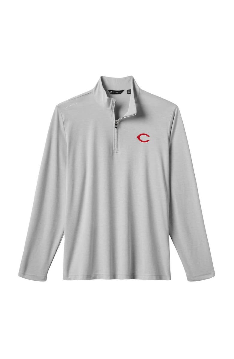 TravisMathew Men's TravisMathew  Gray Cincinnati Reds Time to Tailgate Tri-Blend Quarter-Zip Pullover, Alternate, color, 