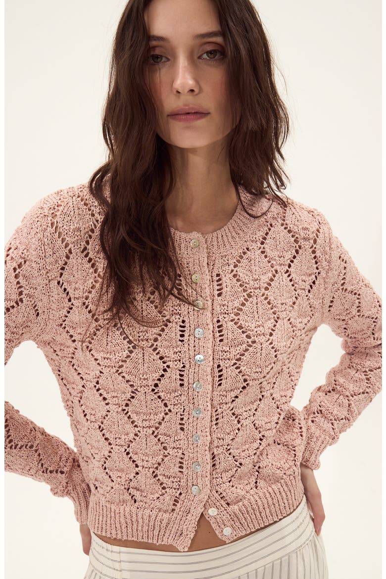 Cerdena Pointelle Cotton Blend Cardigan, Alternate, color, PINK