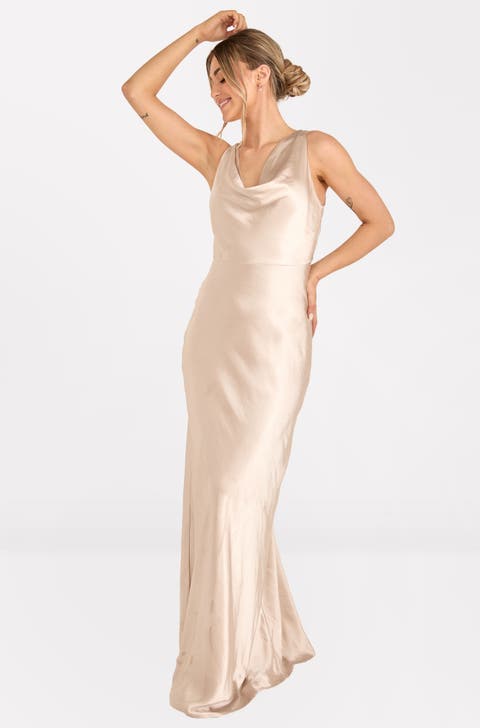 Chiffon Bandeau Satin Maxi Dress