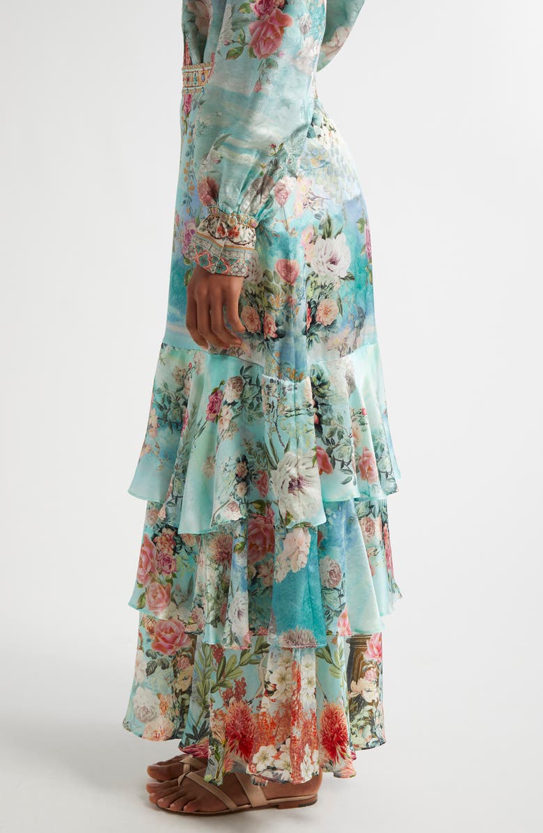 Camilla The Jewelry Museum Tiered Ruffle Silk Satin Maxi Skirt, Alternate, color, 