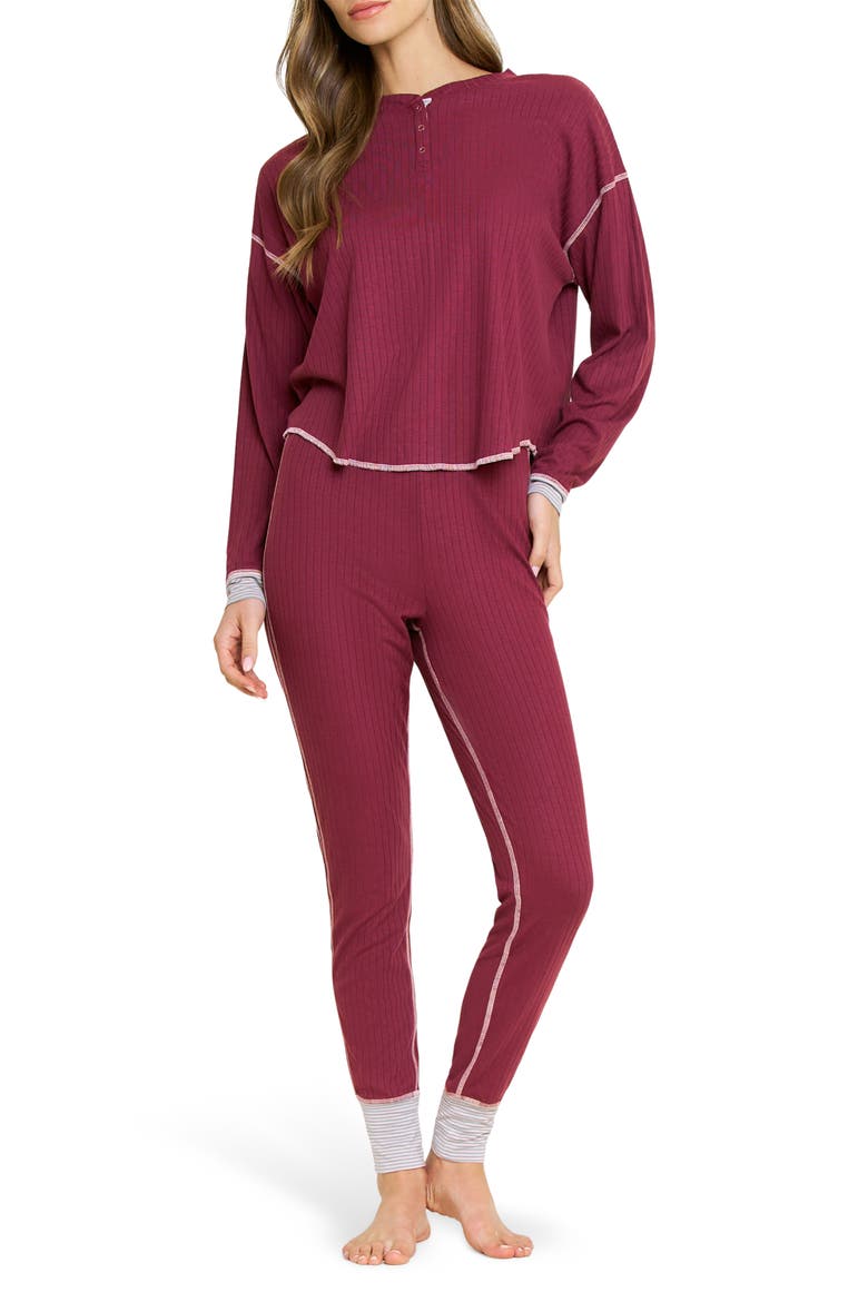 Cuddle Crew Henley Pajamas, Main, color, RED WINE