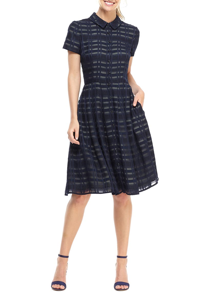 Mackenzie Windowpane Jacquard Shirtdress, Main, color, NAVY/ SAGE