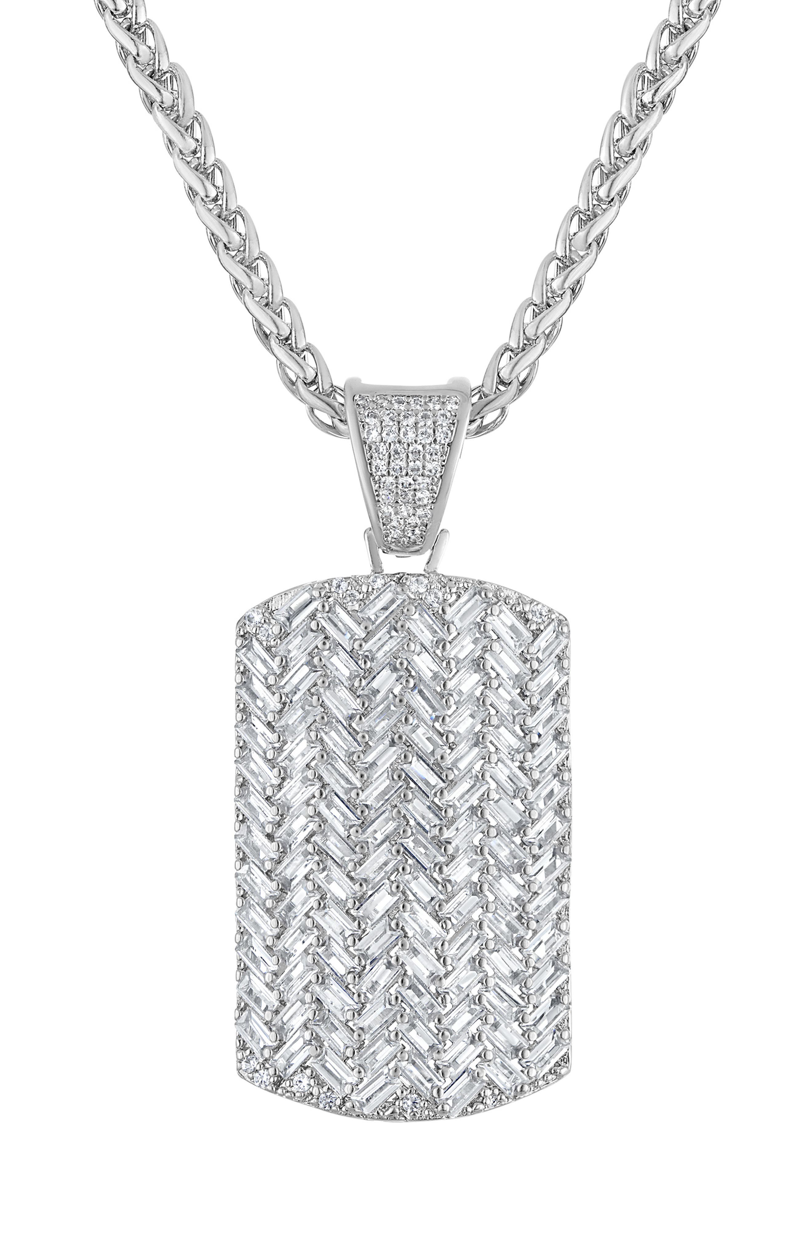 Cubic Zirconia Dog Tag Pendant Necklace