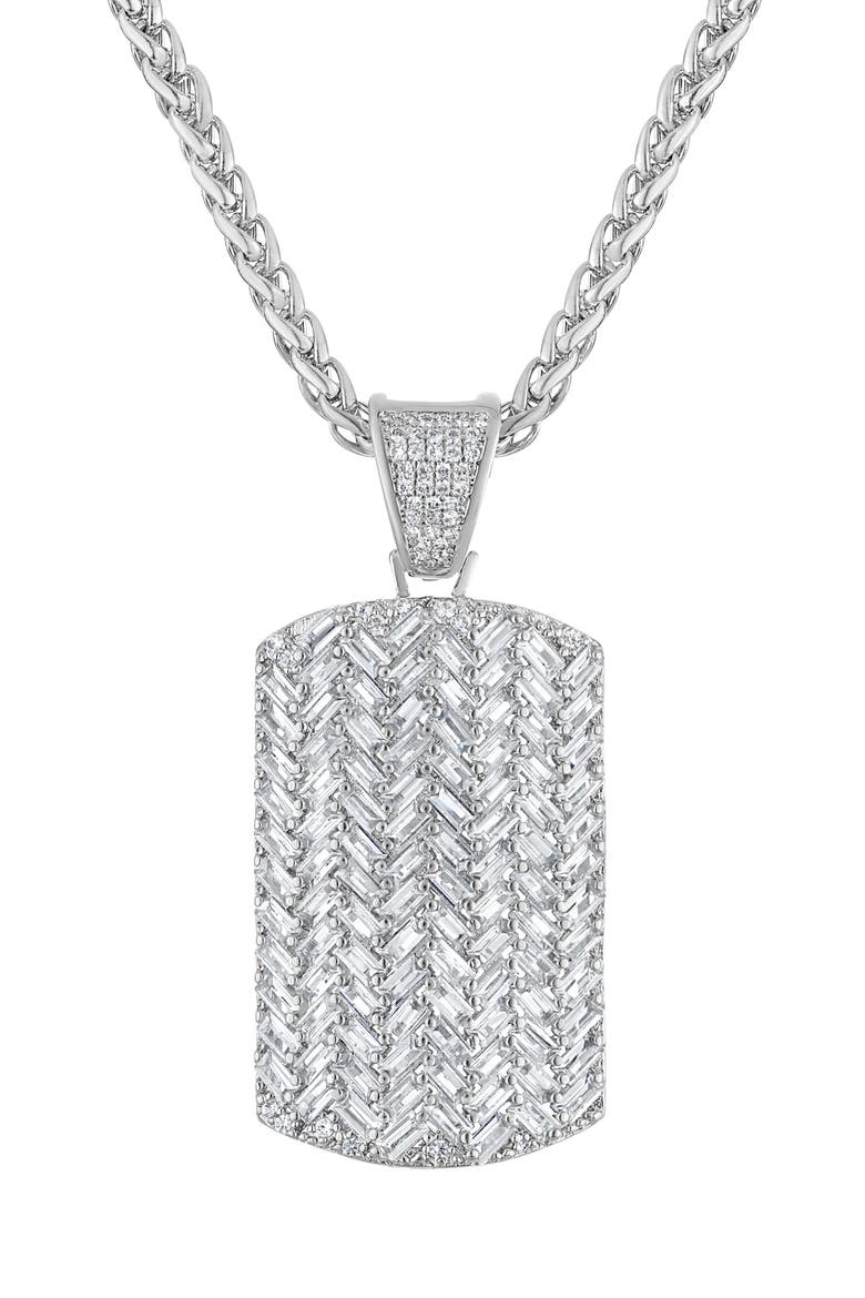 Cubic Zirconia Dog Tag Pendant Necklace, Main, color, WHITE