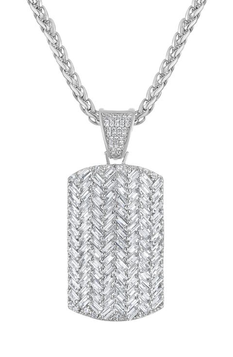 Cubic Zirconia Dog Tag Pendant Necklace