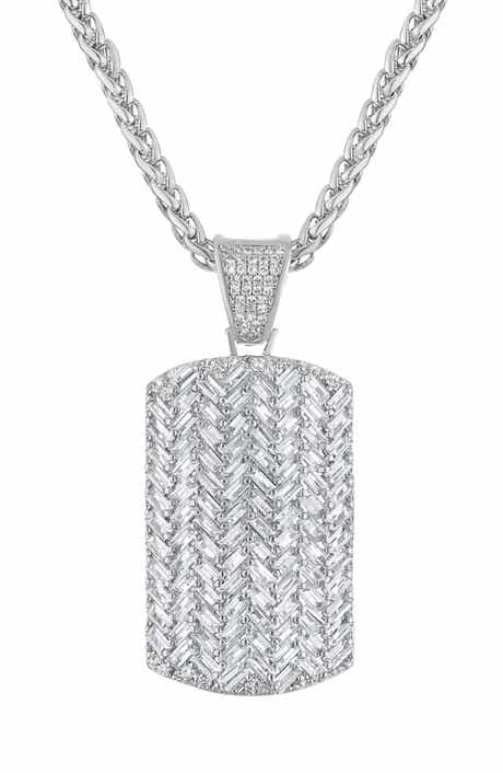 Cubic Zirconia Dog Tag Pendant Necklace