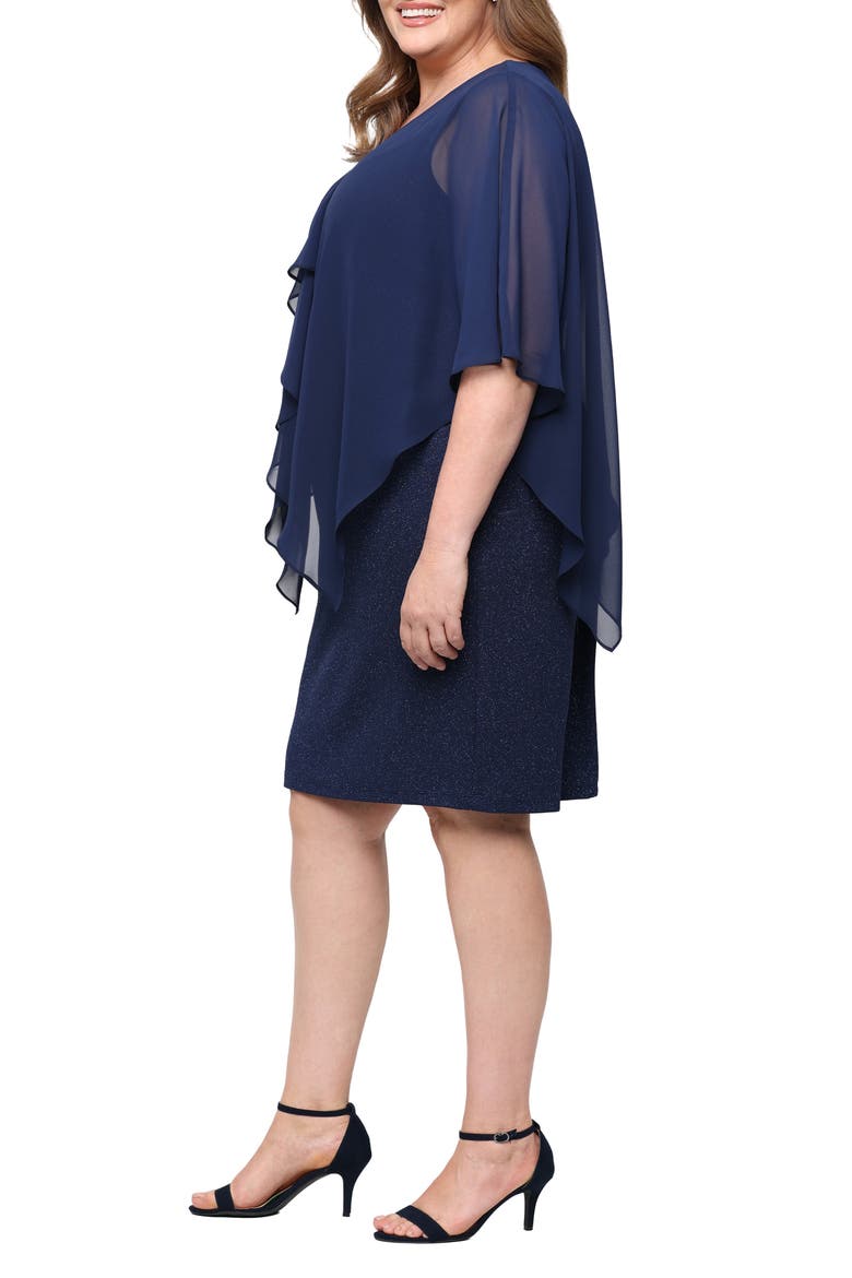 Glitter Chiffon Sheath Dress, Alternate, color, NAVY