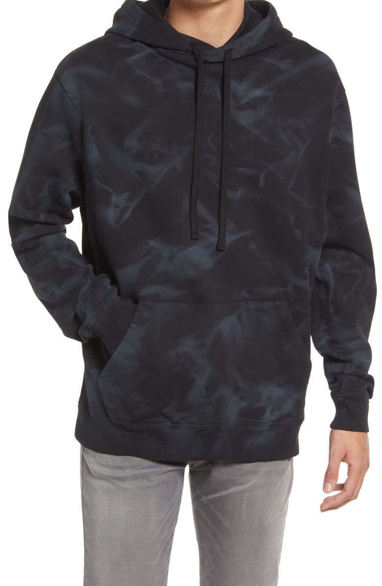 AllSaints Men's Auroras Tie Dye Cotton Hoodie, Main, color, Jet Black