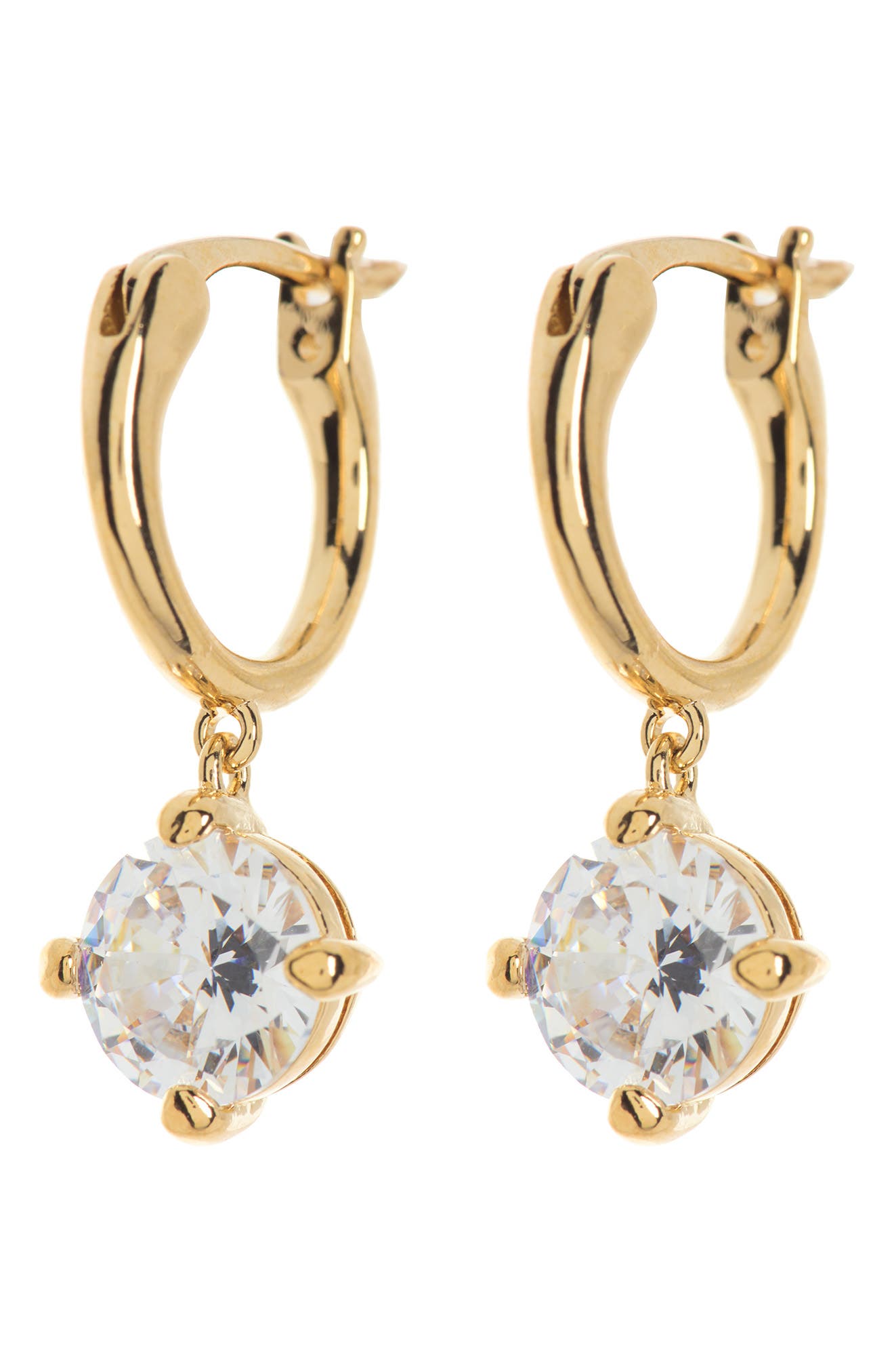 Nadri 18K Gold Plated Round CZ Drop Huggie Hoop Earrings