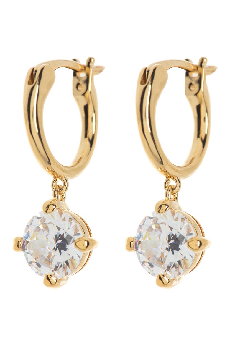 18K Gold Plated Round CZ Drop Huggie Hoop Earrings, Main, color, GOLD
