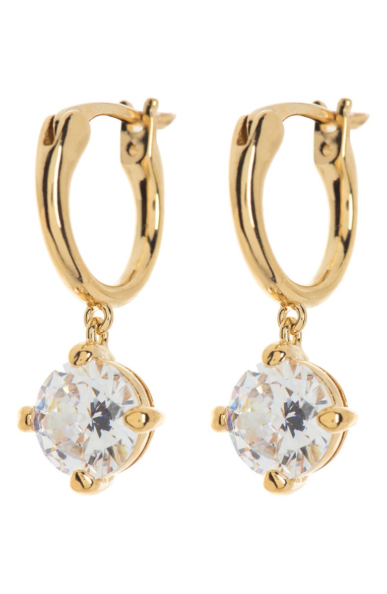 Nadri 18K Gold Plated Round CZ Drop Huggie Hoop Earrings, Main, color, Gold
