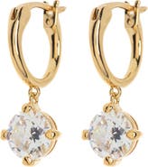 Nadri 18K Gold Plated Round CZ Drop Huggie Hoop Earrings