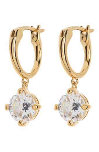 Nadri 18K Gold Plated Round CZ Drop Huggie Hoop Earrings