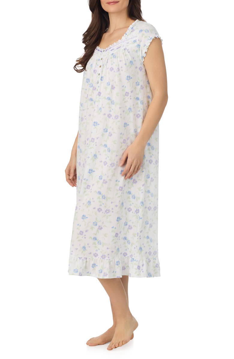Eileen West Cap Sleeve Cotton Jersey Nightgown, Alternate, color, White/ Print