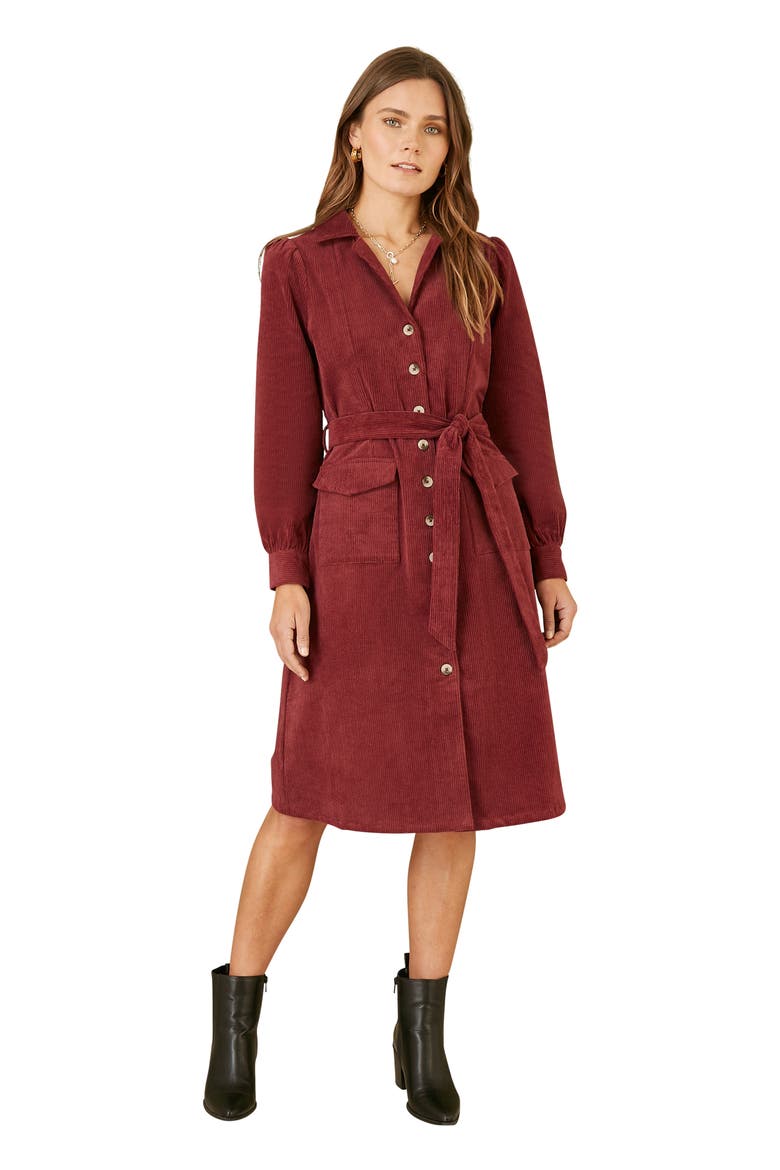 Cord Midi Shirt Dress, Main, color, Burgundy
