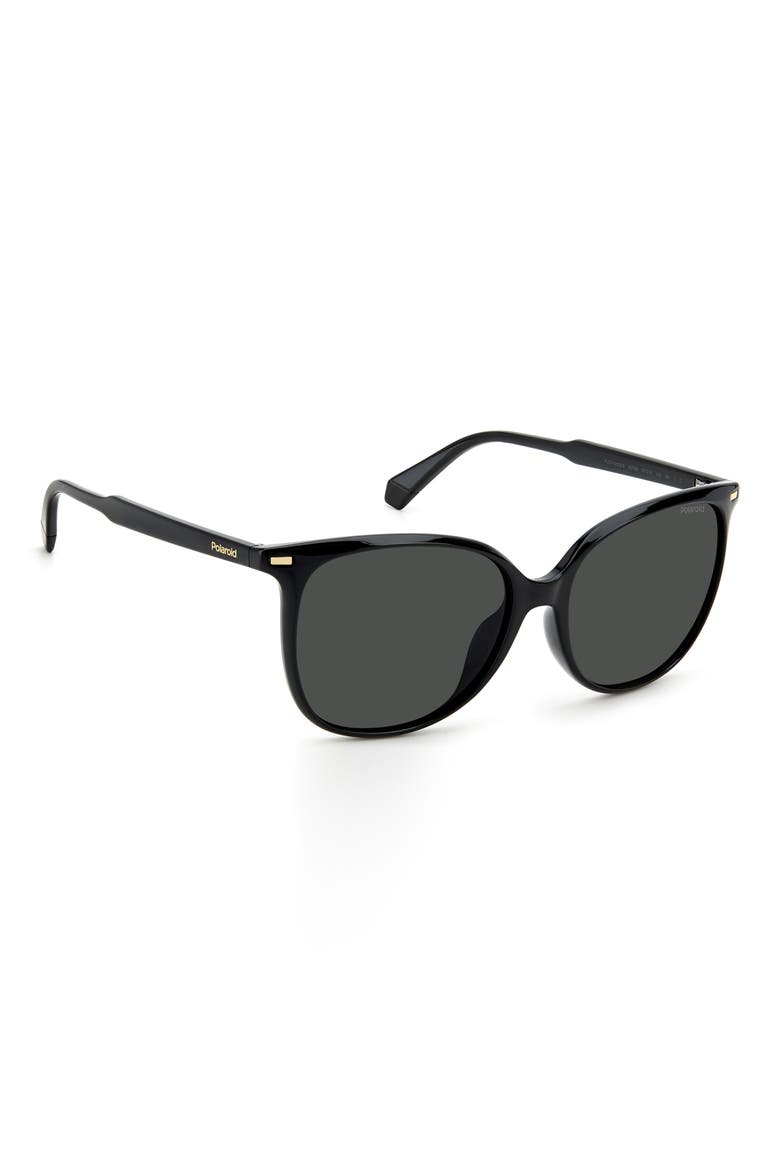 57mm Polarized Cat Eye Sunglasses, Alternate, color, BLACK / GRAY POLARIZED