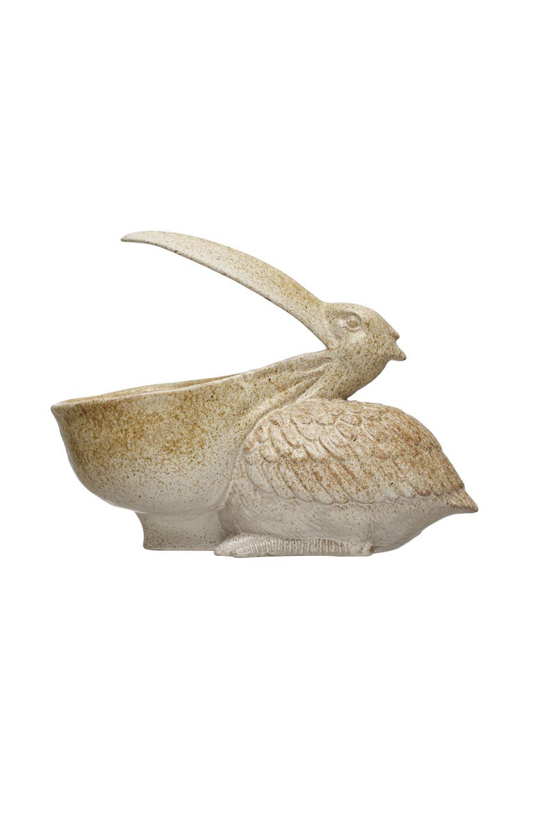 Storied Home Coastal Stoneware Pelican Container or Planter, Main, color, Brown