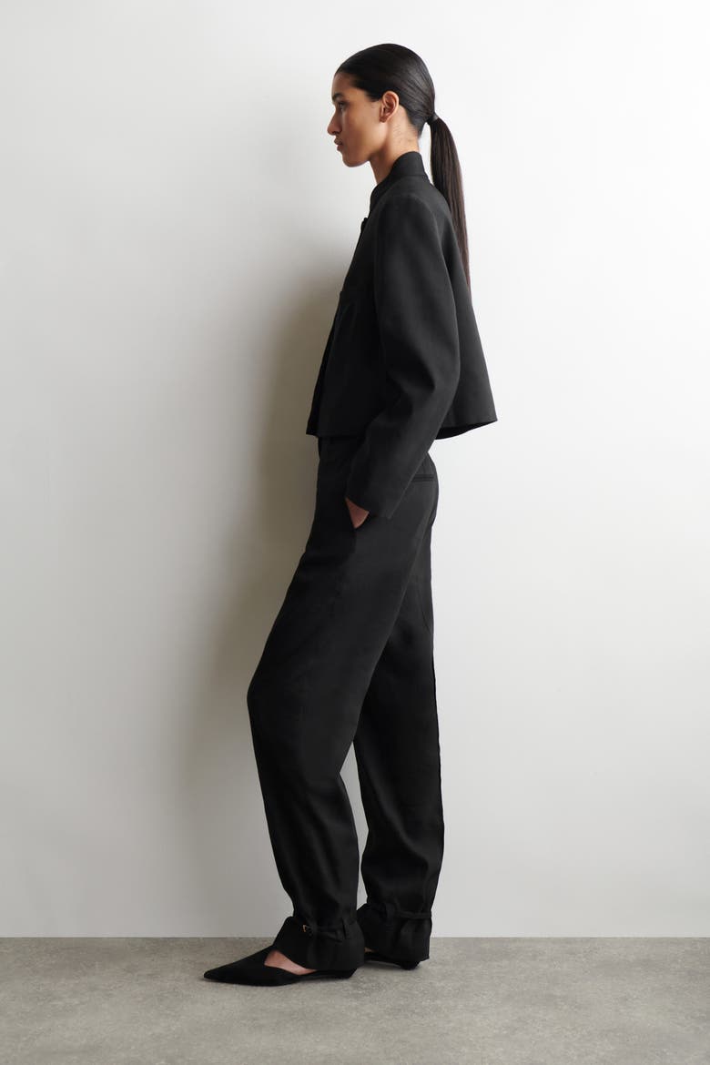 Linen Straight-leg Pants, Alternate, color, BLACK