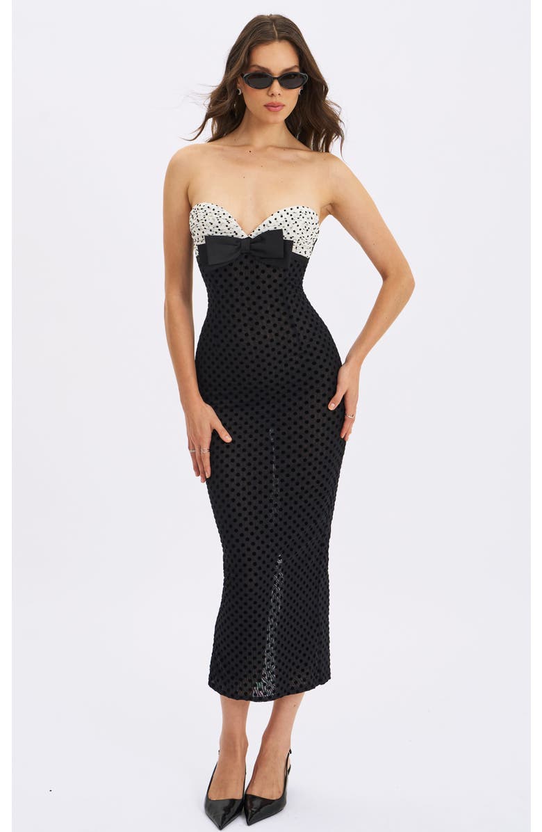 Miss Circle Faith Polka Dot Sweetheart Maxi Dress, Main, color, Black And White