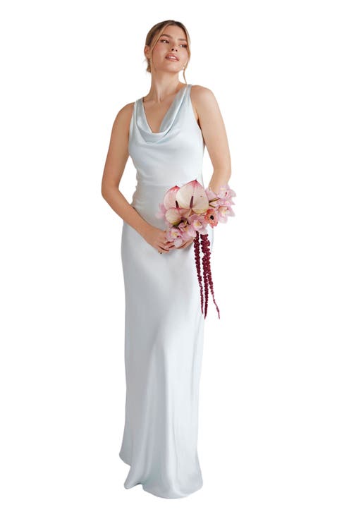 Cowl Front Satin Bridesmaid Dress