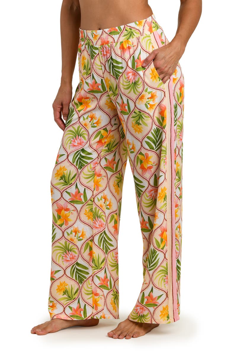 La Blanca Floral Wide Leg Cover-Up Pants, Alternate, color, White Multi