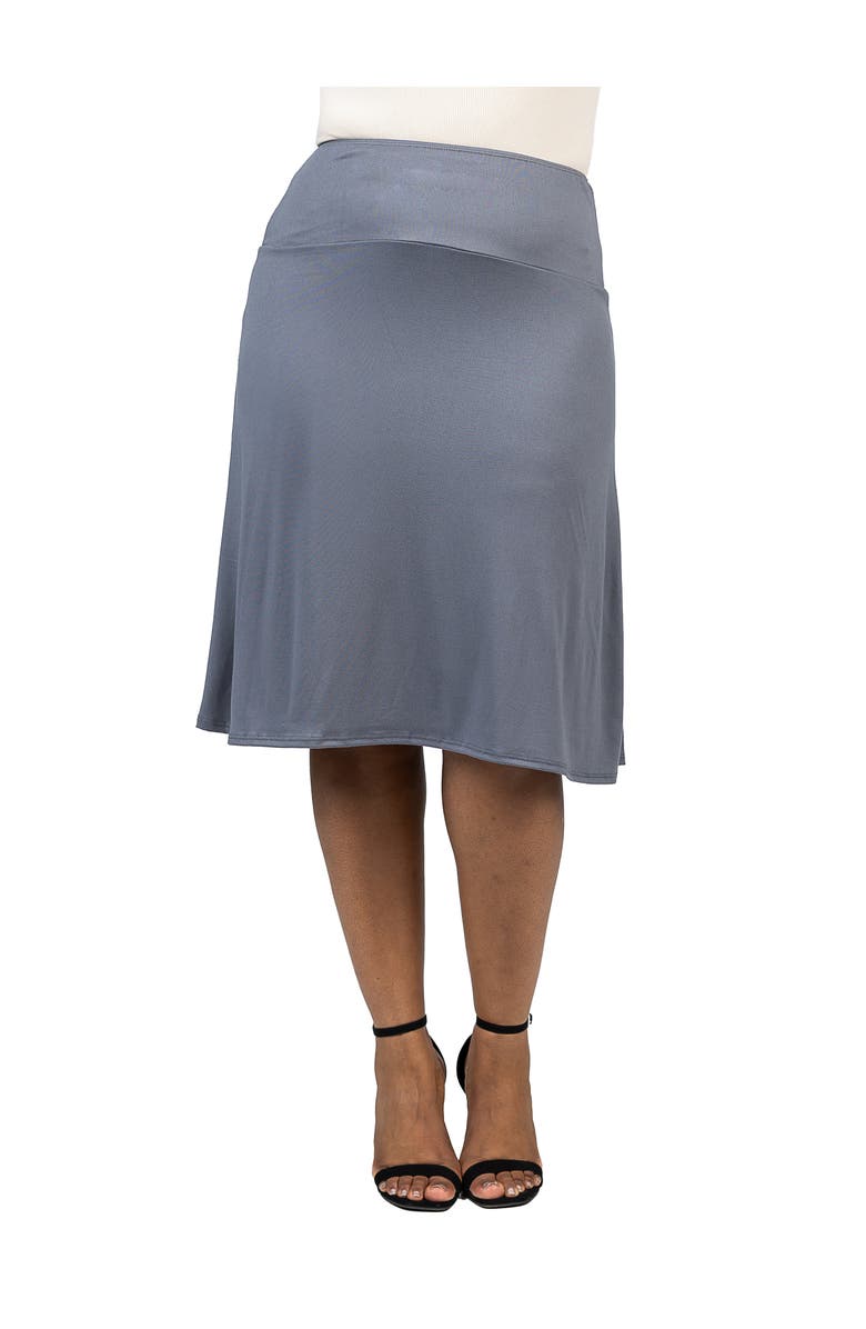 24seven Comfort Apparel A-Line Elastic Waist Knee Length Skirt, Main, color, Charcoal