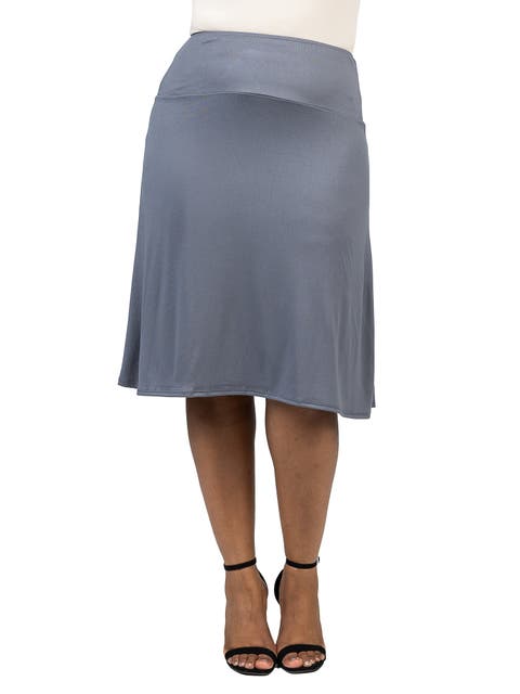 A-Line Elastic Waist Knee Length Skirt