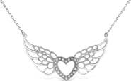 Haus of Brilliance .925 Sterling Silver Pave-Set Diamond Accent Fairy Wing Heart Pendant Necklace