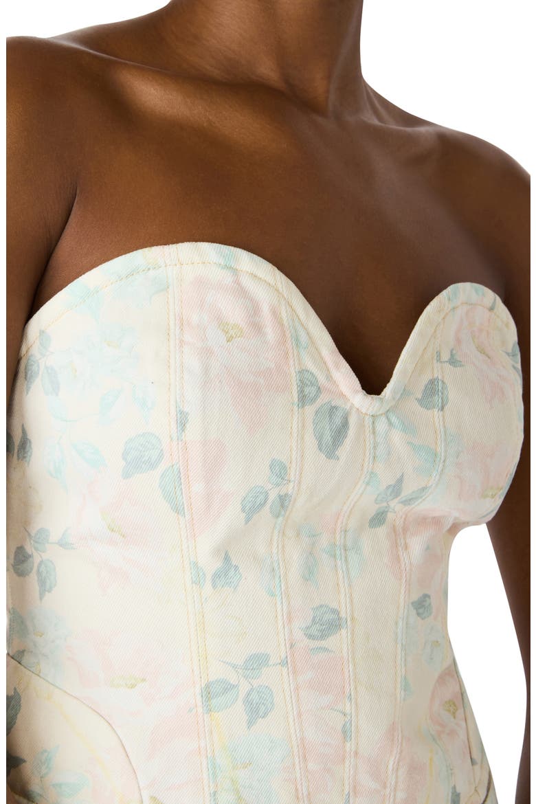 Roselia Floral Stretch Cotton Twill Bustier Top, Alternate, color, PEACH BEIGE