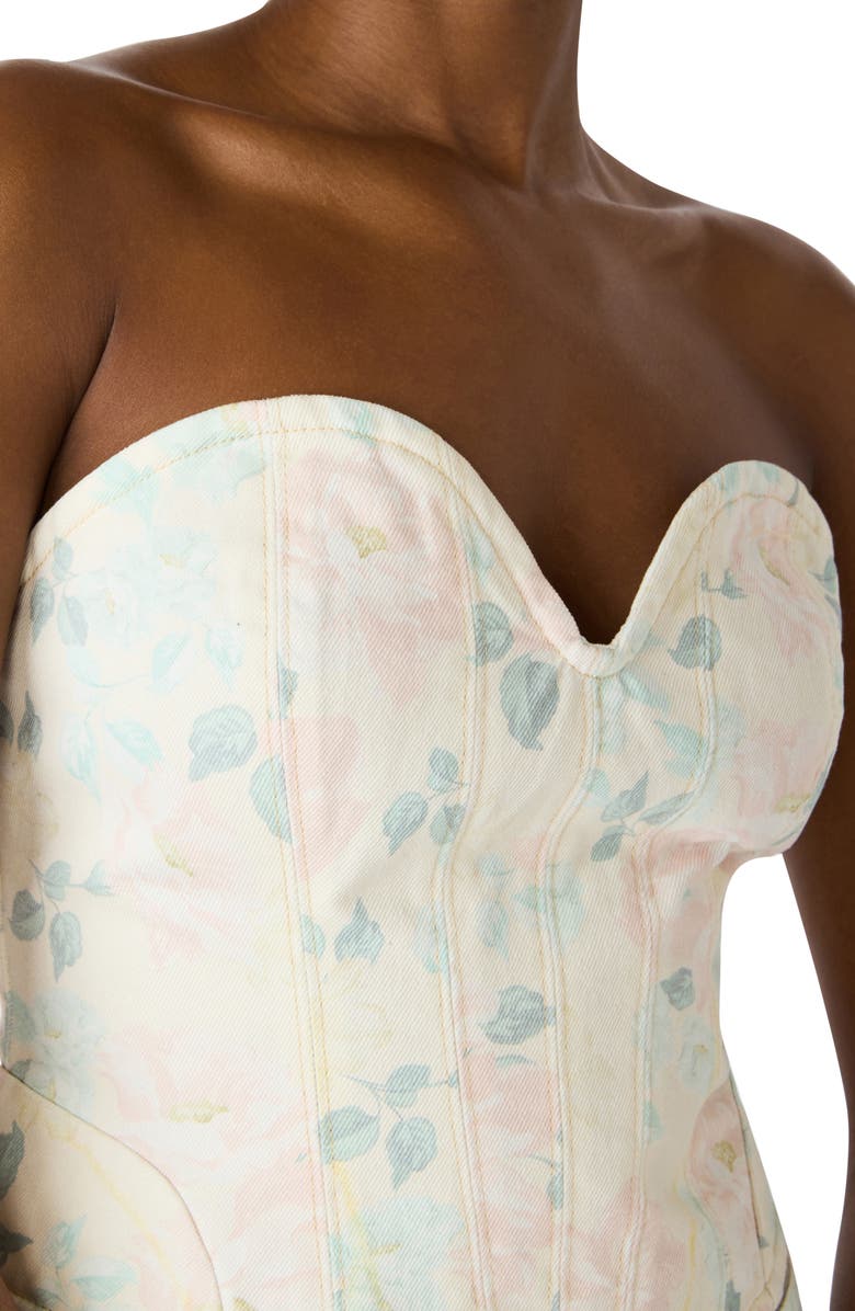 Steve Madden Roselia Floral Stretch Cotton Twill Bustier Top, Alternate, color, Peach Beige