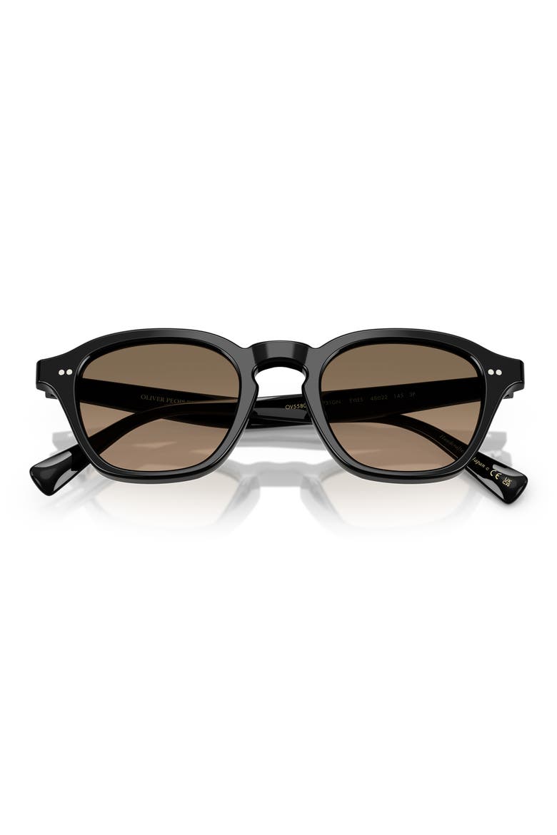 48mm Small Polarized Square Sunglasses, Alternate, color, BLACK / SANDSTONE