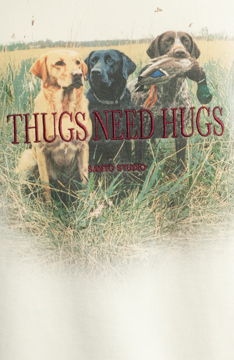 SANTO STUDIO Embroidered Thugs Need Hugs Fleece Graphic Sweatshirt, Alternate, color, Cream